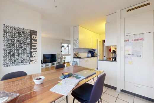 esszimmer mit fernseher, natürliches licht, natural light, fliesenboden, und tile floor