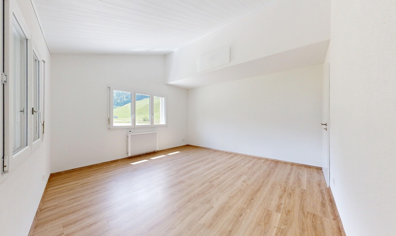 leerer raum mit vaulted ceiling, dachschräge, drywall, gipskartonwand, und kühler