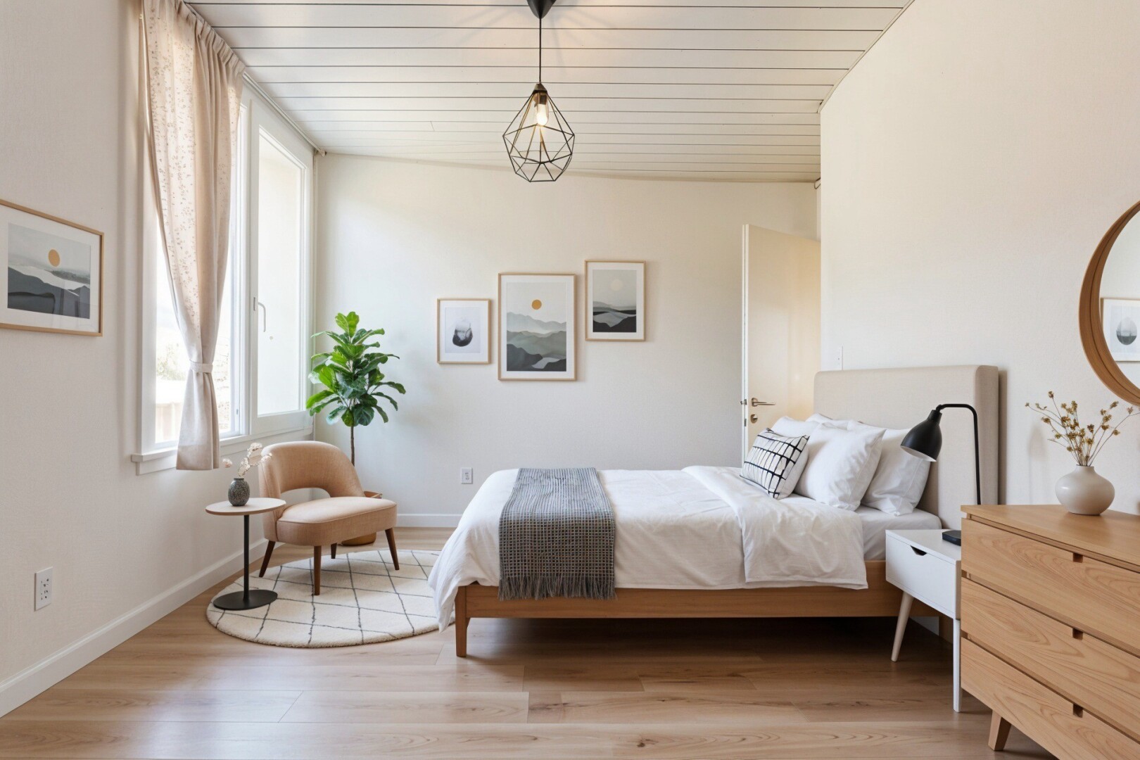 zimmer / schlafzimmer mit inside property, wood finish floor, holzfußboden, drywall, und gipskartonwand