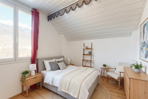 büro mit holzfußboden, wood finish floor, inside property, fernseher, und dachschräge