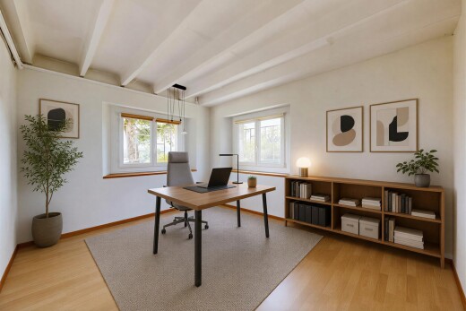 leerer raum mit holzfußboden, wood finish floor, balkendecke, beamed ceiling, und gipskartonwand