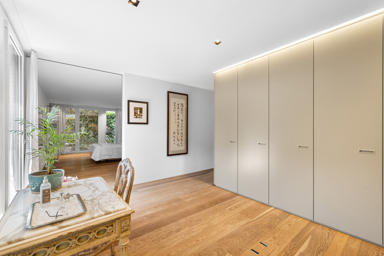 dining space featuring light wood-style flooring