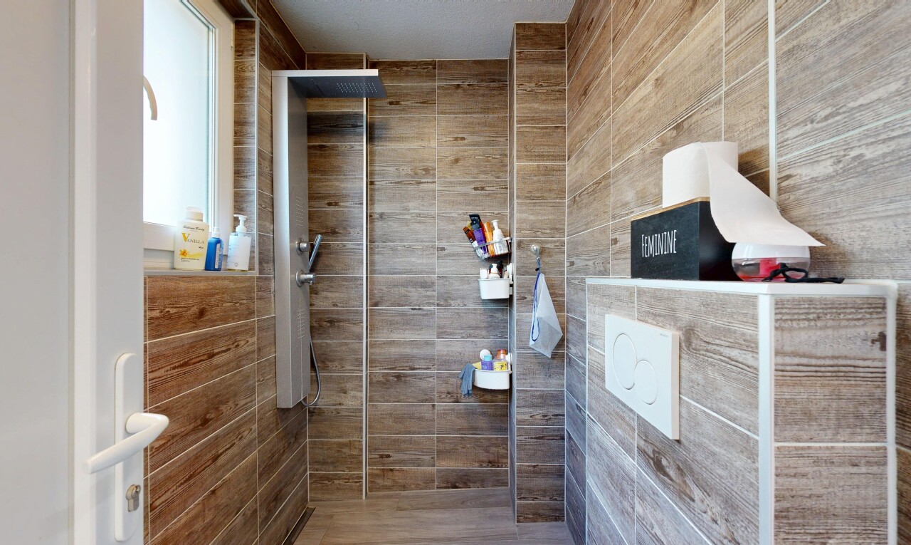 bad mit dusche, inside property, komplettes badezimmer, natural light, und natürliches licht