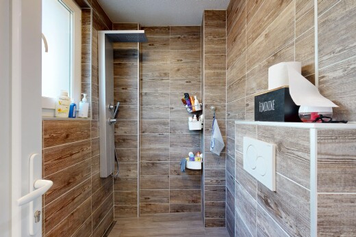 bad mit dusche, inside property, komplettes badezimmer, natural light, und natürliches licht