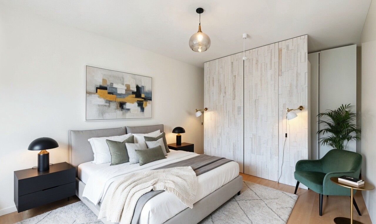room / bedroom with wood finished floors