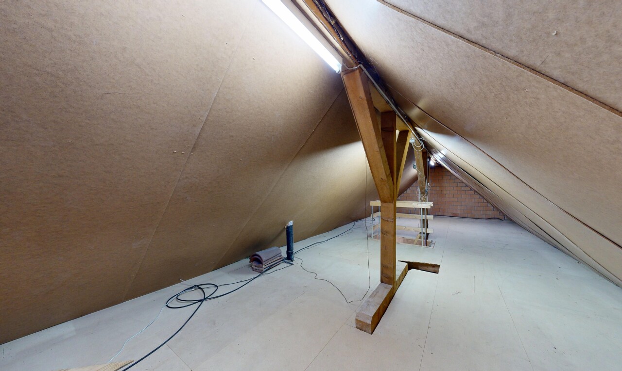 einzelheiten mit attic, attic / basement / garage, floor, kathedralendecke, und cathedral ceiling