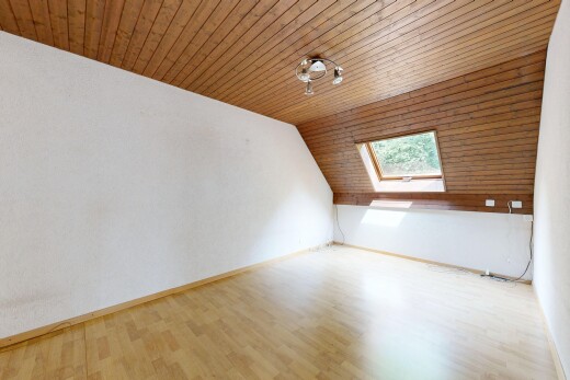 pièce vide avec plafond bas, low ceiling, plafond voûté, vaulted ceiling, et puits de lumière