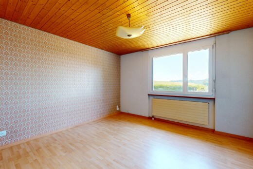 leerer raum mit tapetenwand, wallpaper wall, holzfußboden, wood finish floor, und kühler