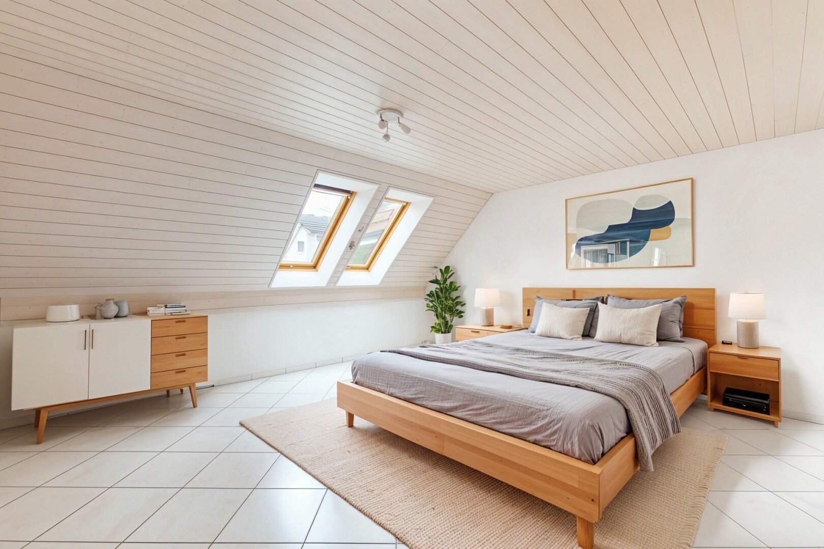 zimmer / schlafzimmer mit dachfenster, zusätzliches zimmer, natural light, natürliches licht, und wood ceiling