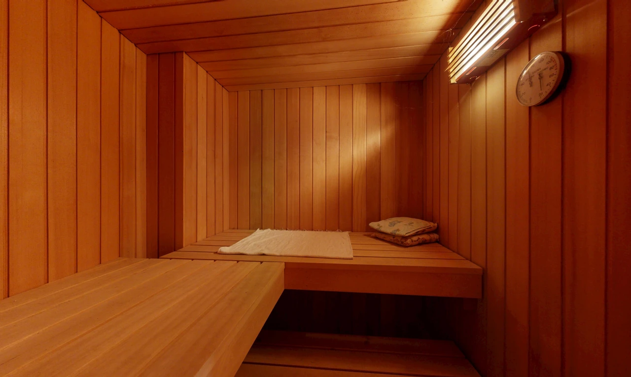 detailed view of wood walls, a sauna, and wooden ceiling