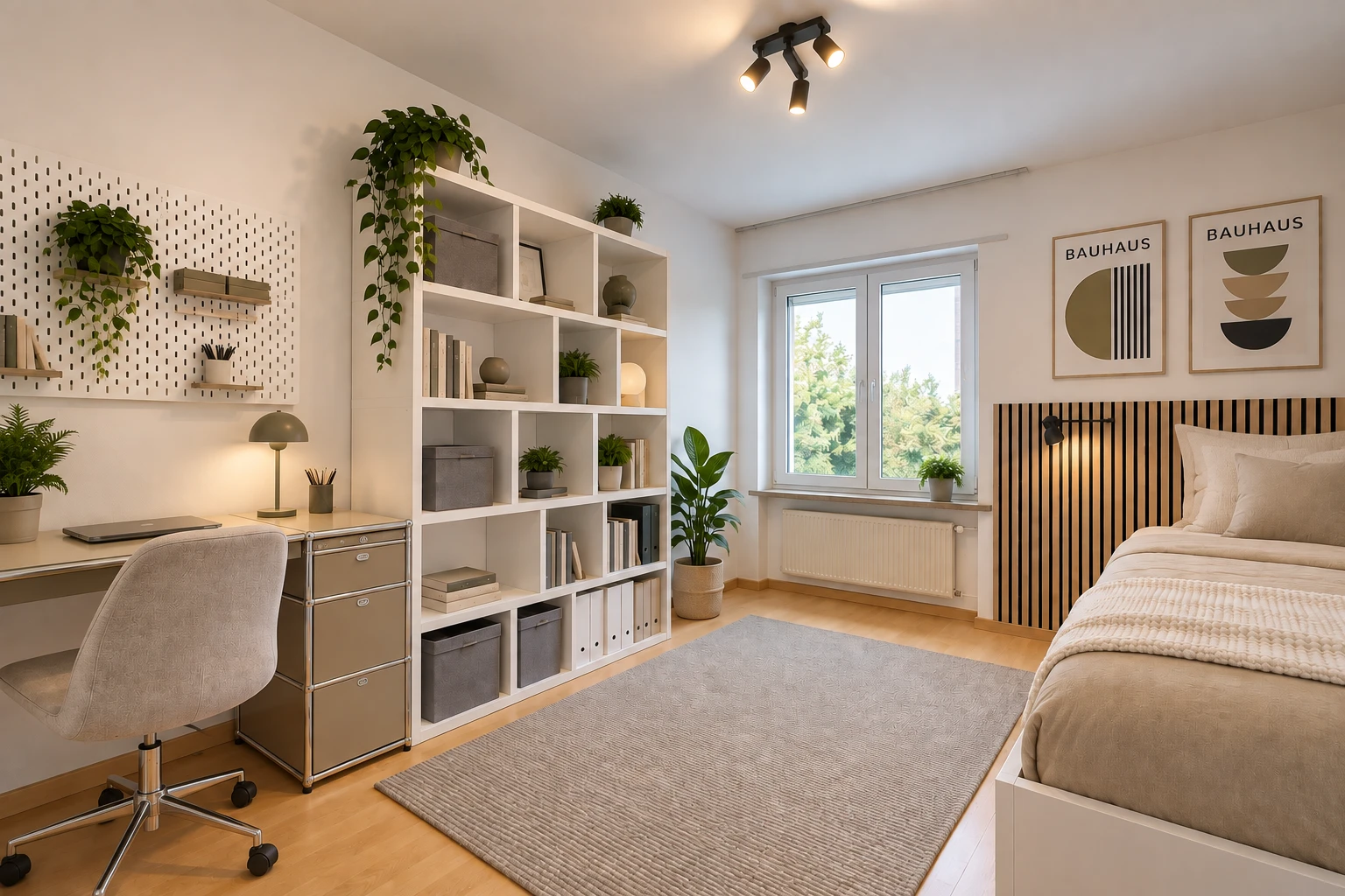 zimmer / schlafzimmer mit deckenbeleuchtung, kühler, bürobereich, gipskartonwand, und drywall