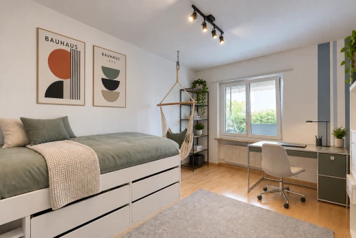 zimmer / schlafzimmer mit deckenbeleuchtung, bürobereich, drywall, gipskartonwand, und kühler