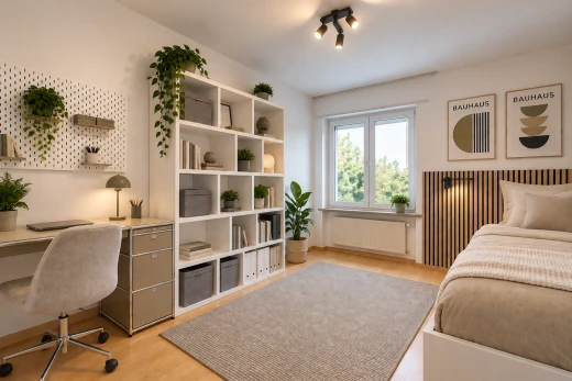 zimmer / schlafzimmer mit deckenbeleuchtung, kühler, bürobereich, gipskartonwand, und drywall