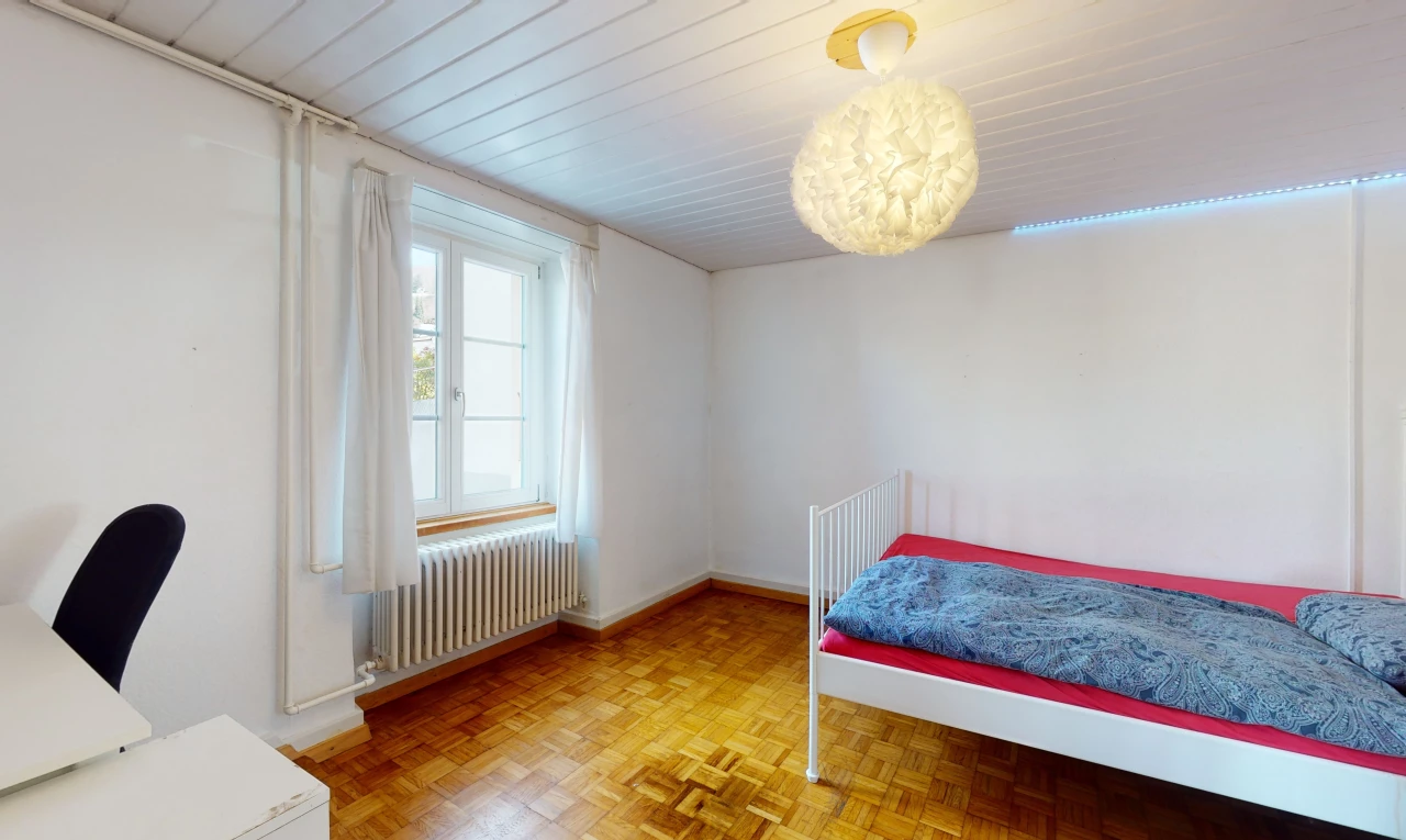 chambre à coucher avec parquet, lumière naturelle, et radiateur