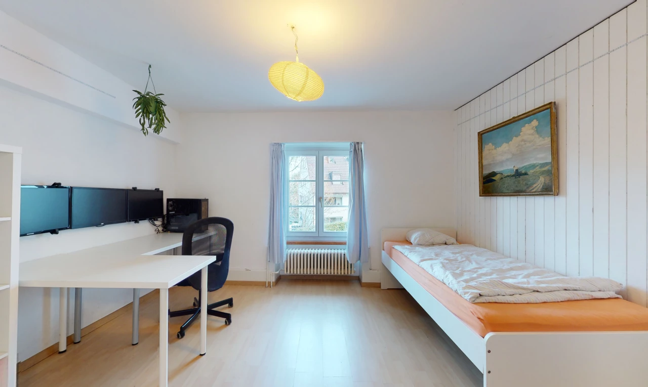 chambre à coucher avec parquet, lumière naturelle, radiateur, et télévision