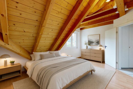room with vaulted ceiling with beams, wooden ceiling, and light wood finished floors