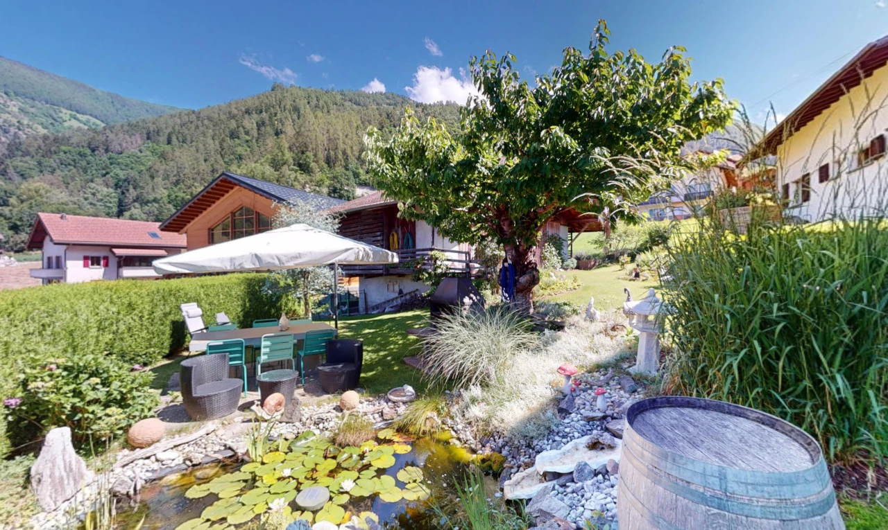 jardin avec vue sur la montagne et pelouse