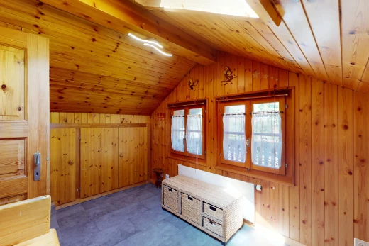 espace intérieur avec plafond voûté, mur en bois, plafond de bois, et lumière naturelle