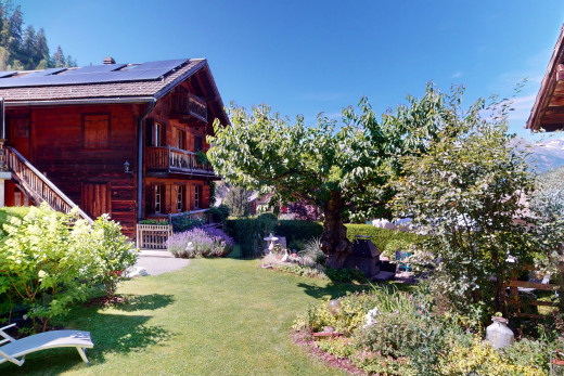garden with a balcony and a lawn