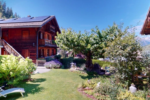 jardin avec pelouse et balcon