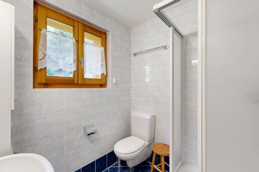 salle de bains avec tile wall, mur en carrelage, salle de bain complète, douche, et toilette