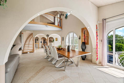dining space with a high ceiling