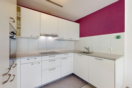 küche mit stone countertops, stein arbeitsplatten, ofen, white cabinets, und weiße schränke