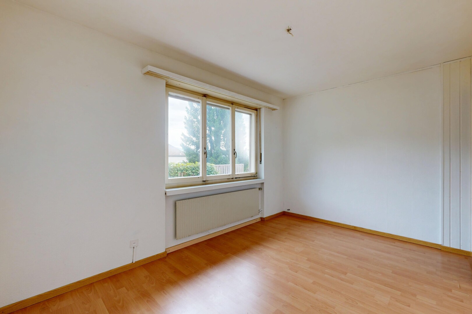 leerer raum mit holzfußboden, wood finish floor, kühler, inside property, und sockelleisten