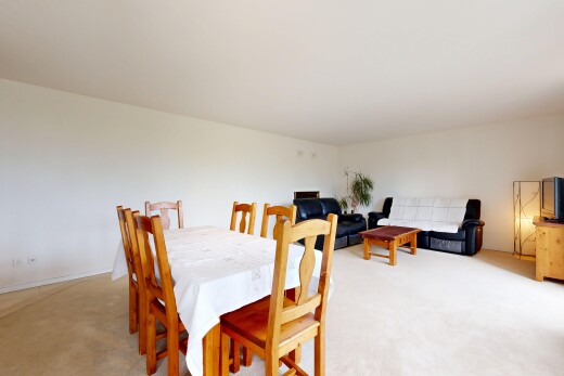 living room with light colored carpet