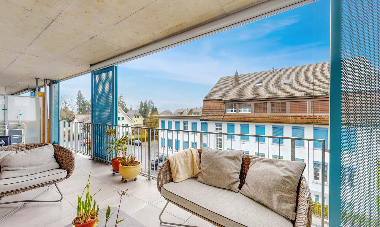 balkon mit day time, terrasse, wohngebietblick, residential view, und from property