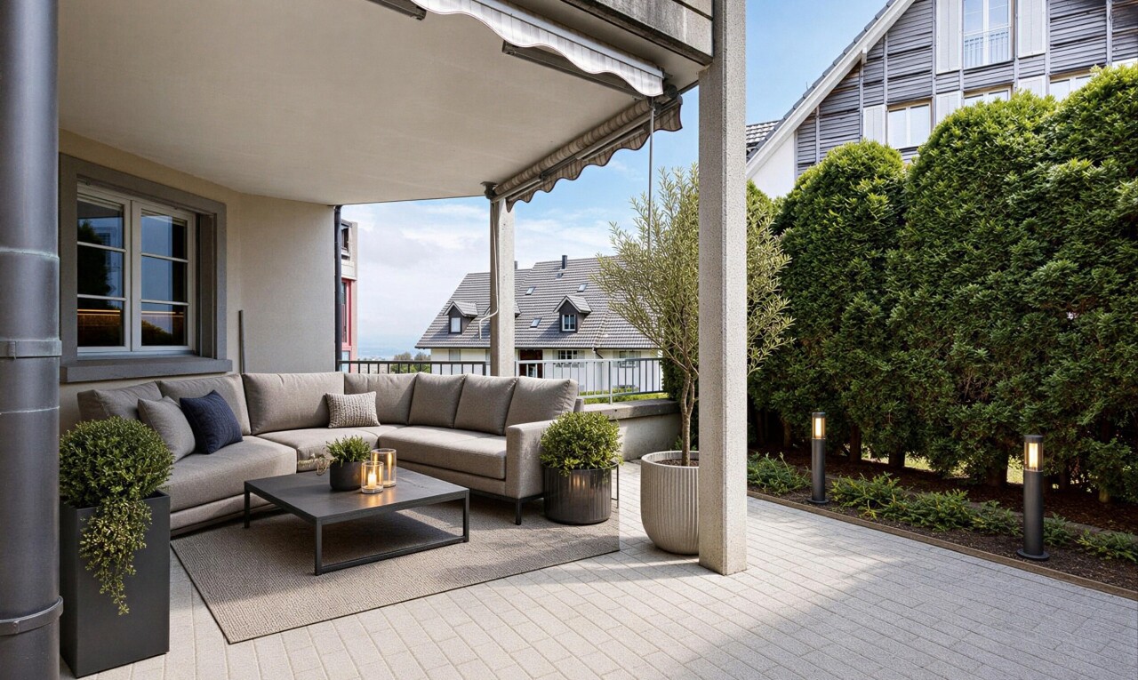 terrasse mit day time und wohnraum im freien