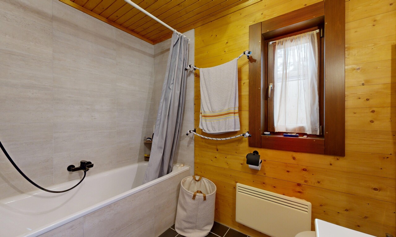 bad mit kombiniertes bad / dusche, holzwand, wood wall, natürliches licht, und natural light