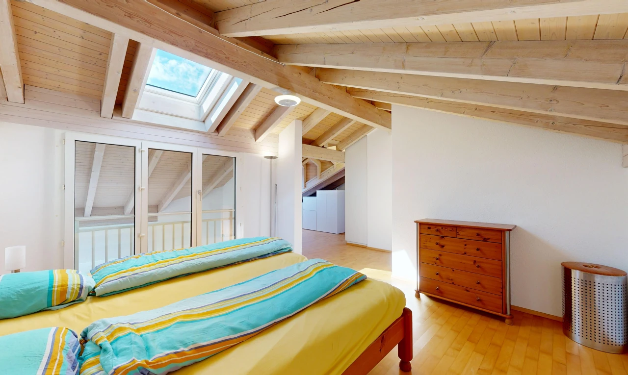 room / bedroom with light wood finished floors, lofted ceiling with skylight, and wooden ceiling