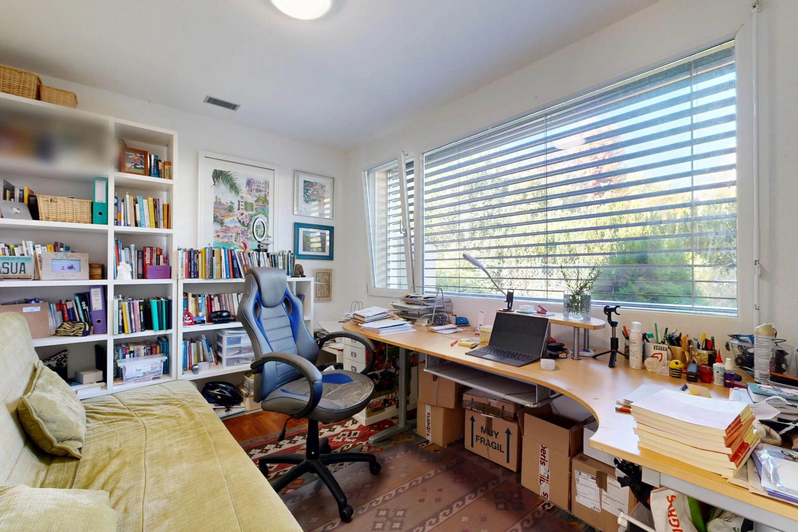 office space with built in shelves