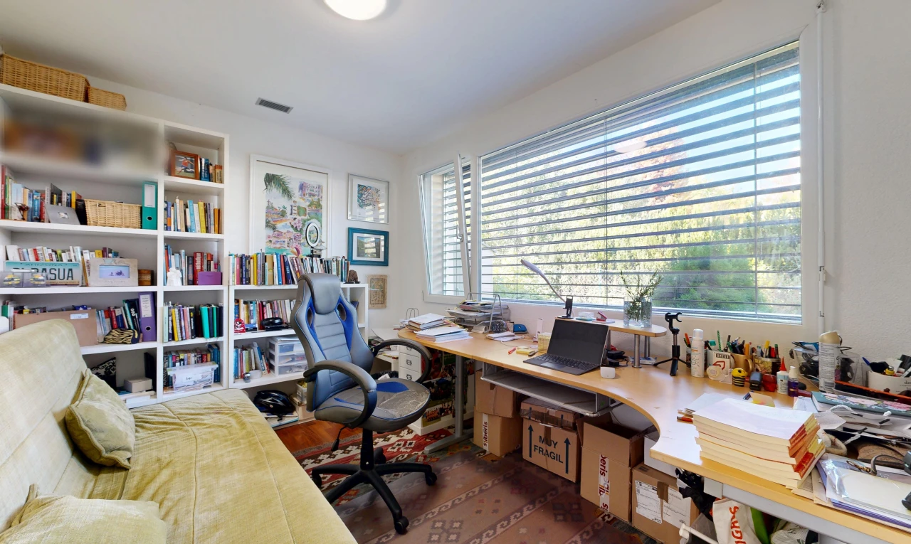 office space with built in shelves