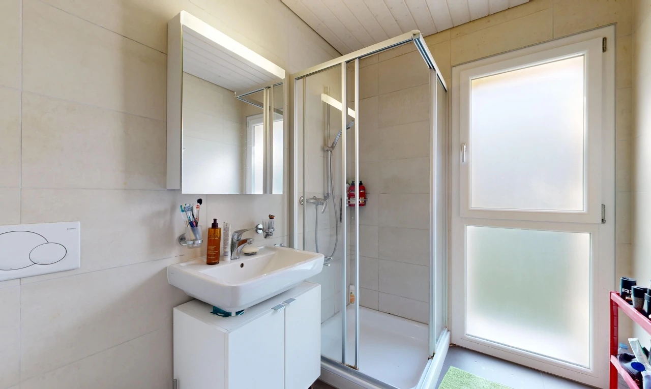 full bathroom featuring a shower stall and vanity