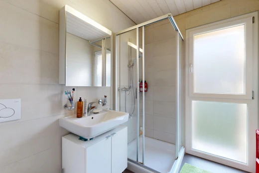 full bathroom featuring a shower stall and vanity