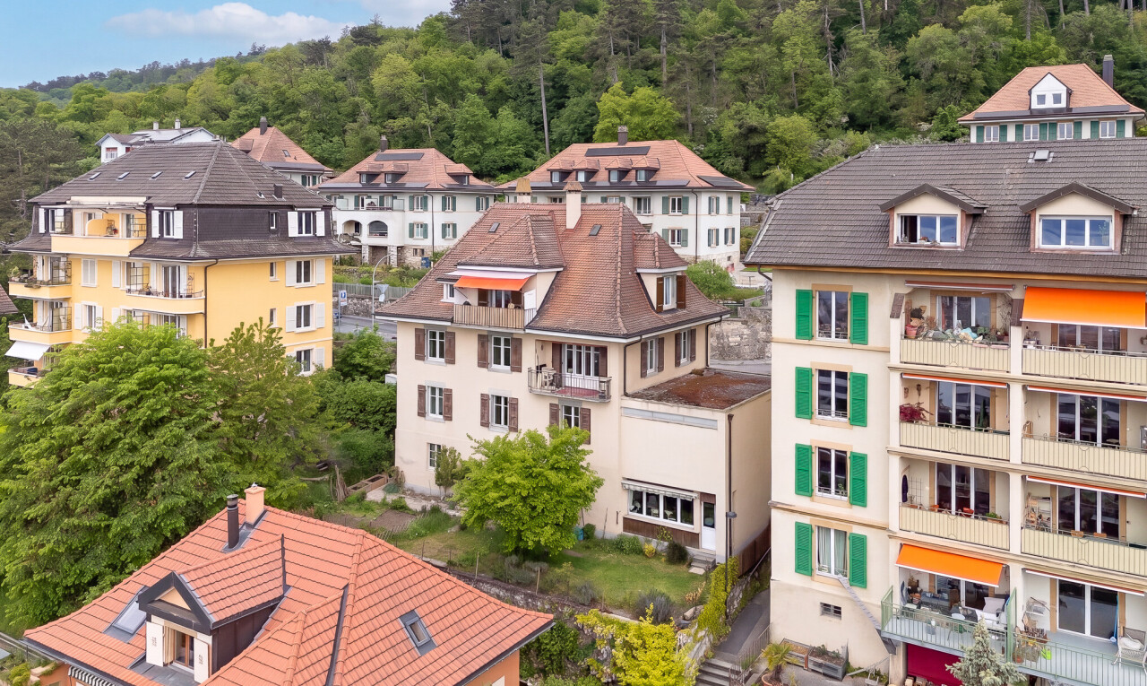 façade avec toit mansardé, drone view, forest view, et vue sur la forêt
