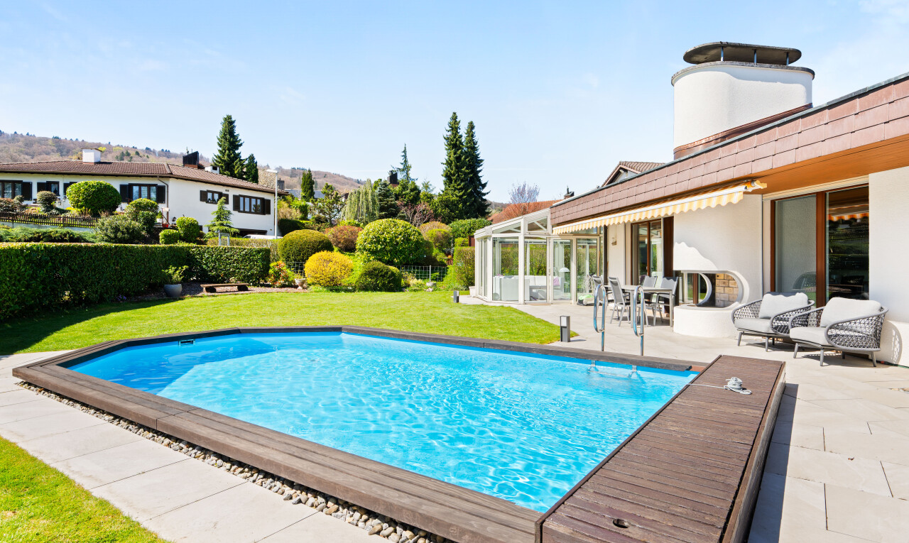 schwimmbad mit from property, terrasse, schwimmbad, day time, und rasen