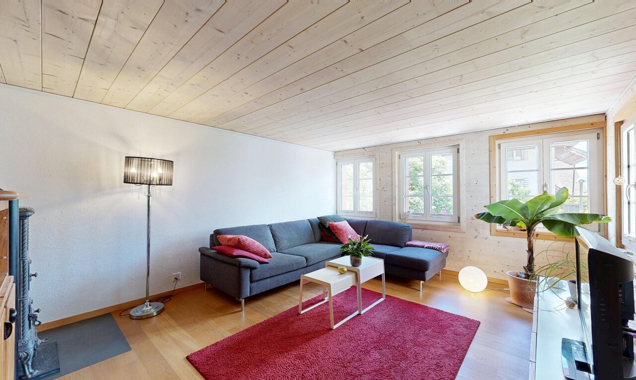 wohnzimmer mit holzdecke, wood ceiling, natürliches licht, natural light, und inside property