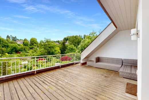 terrasse mit balkon, day time, from property, waldblick, und woods view