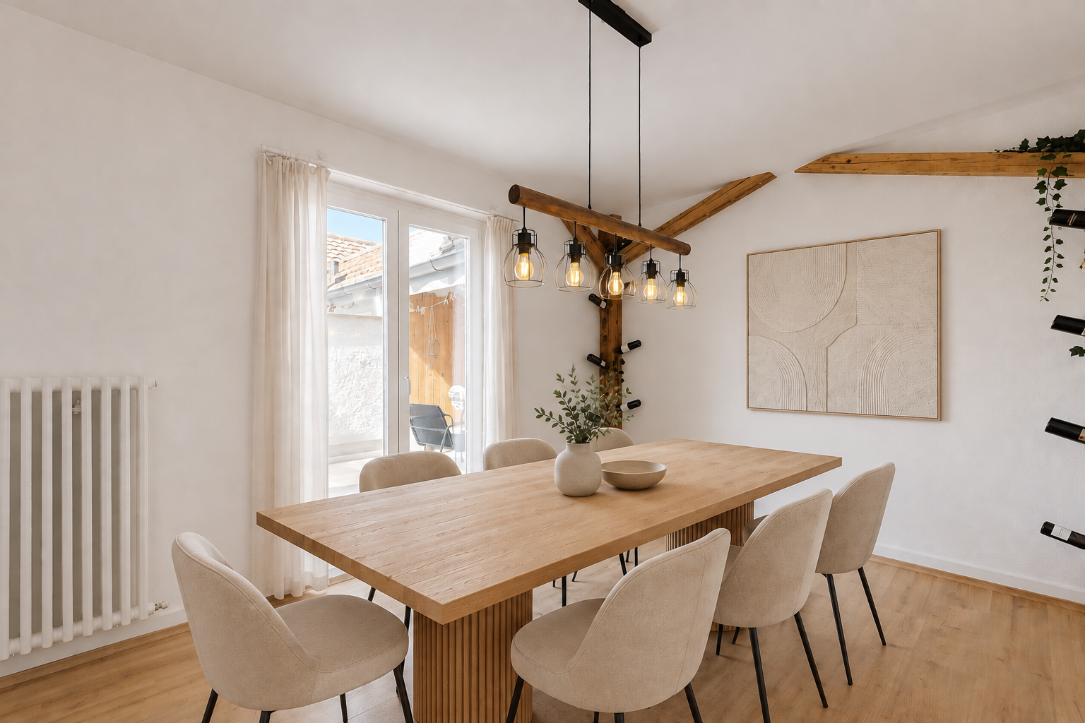 esszimmer mit kühler, holzfußboden, wood finish floor, gipskartonwand, und drywall