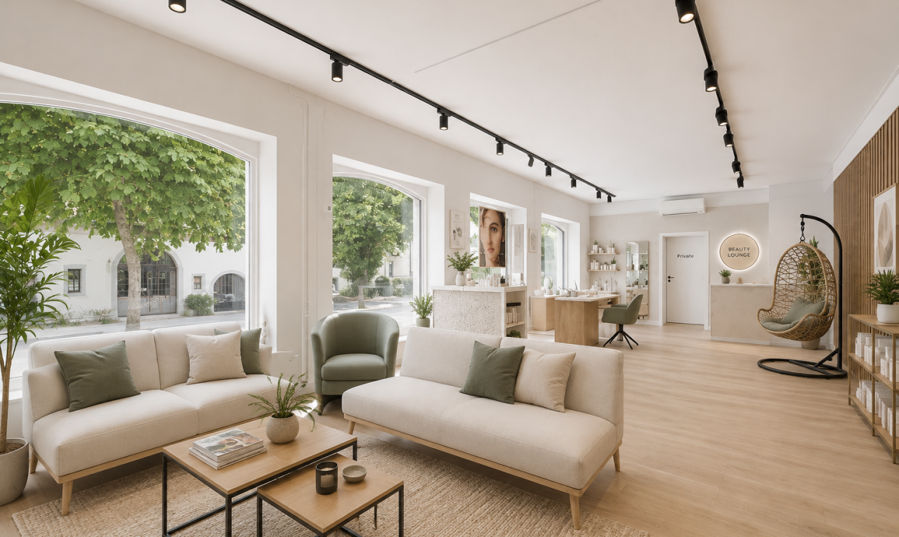 wohn- / esszimmer mit deckenbeleuchtung, holzfußboden, wood finish floor, natürliches licht, und gipskartonwand