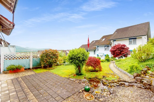 garten mit terrasse, rasen, und zaun