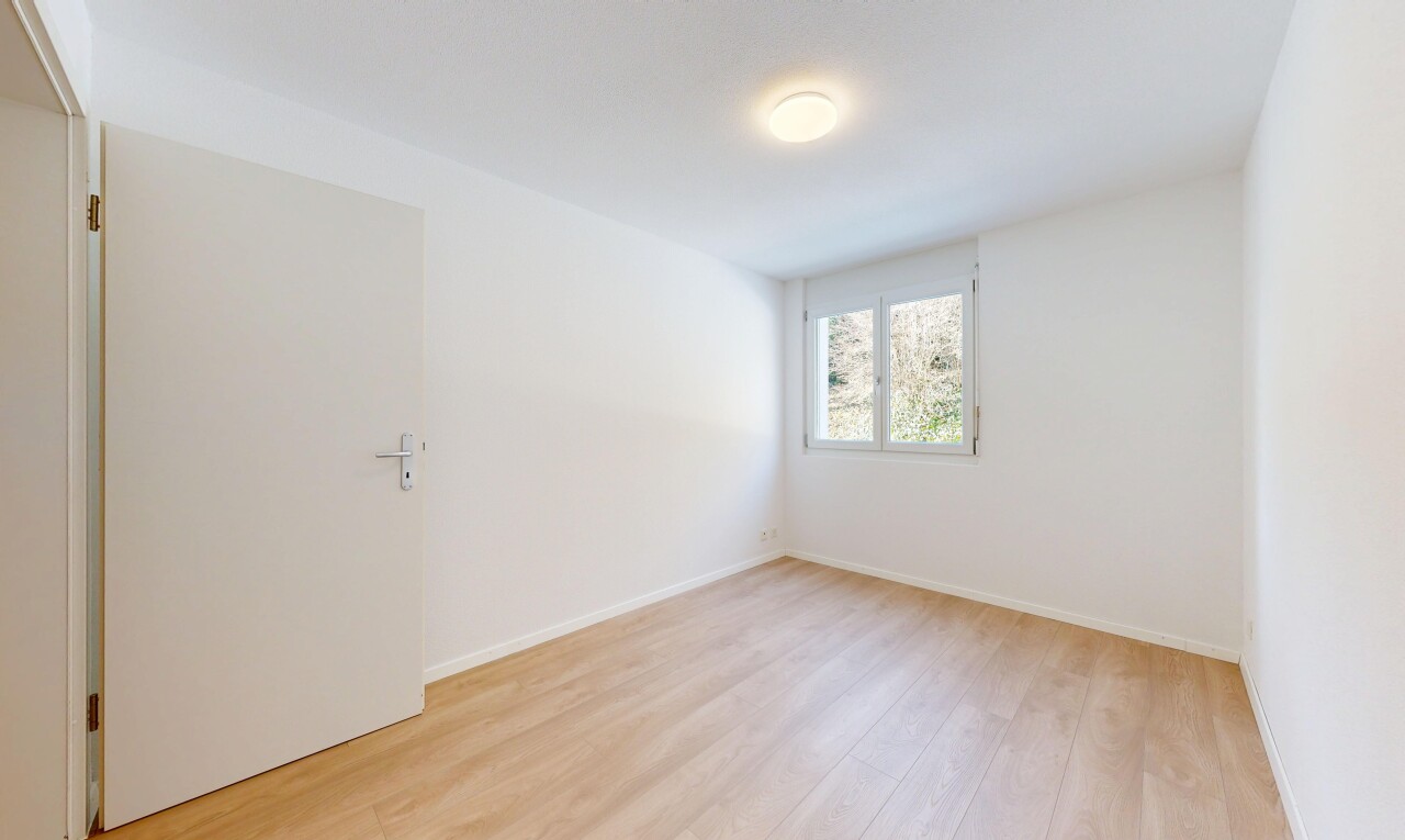 pièce vide avec sol en finition bois, wood finish floor, lumière naturelle, natural light, et cloison sèche