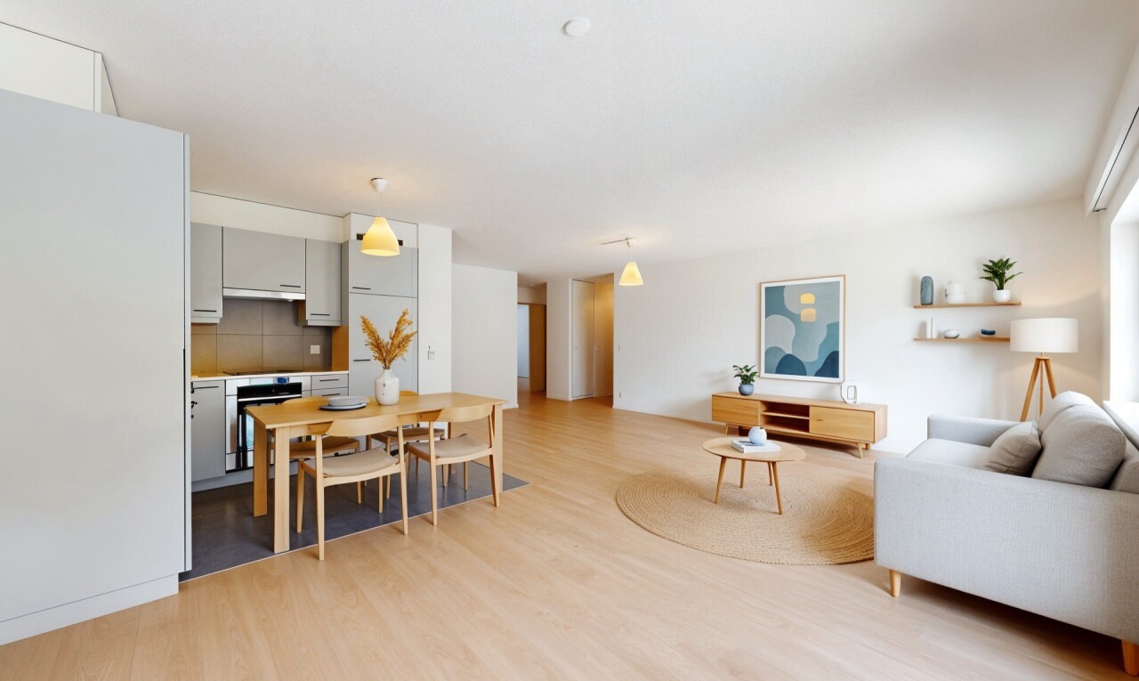 pièce vide avec inside property, sol en finition bois, wood finish floor, cloison sèche, et drywall