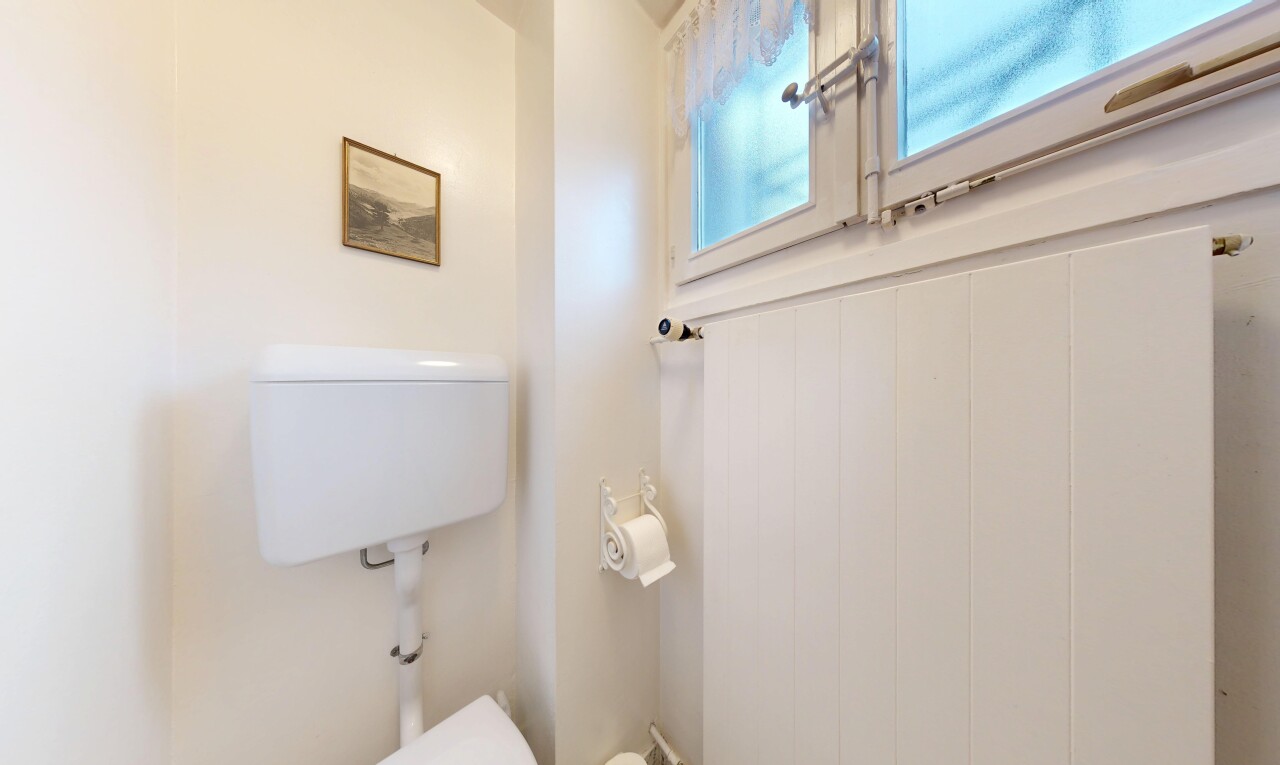 salle de bains avec drywall, cloison sèche, toilette, natural light, et lumière naturelle