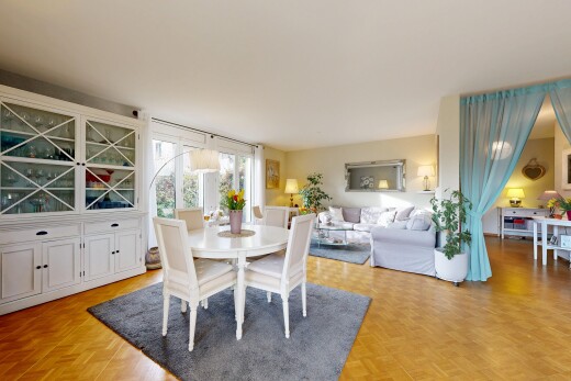 living / dining area with parquet floors
