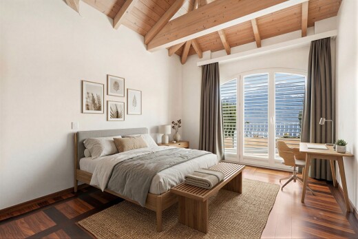 zimmer / schlafzimmer mit außenzugang, inside property, natürliches licht, natural light, und dachschräge
