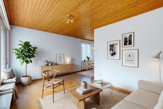 salon avec drywall, cloison sèche, inside property, virtually staged, et natural light